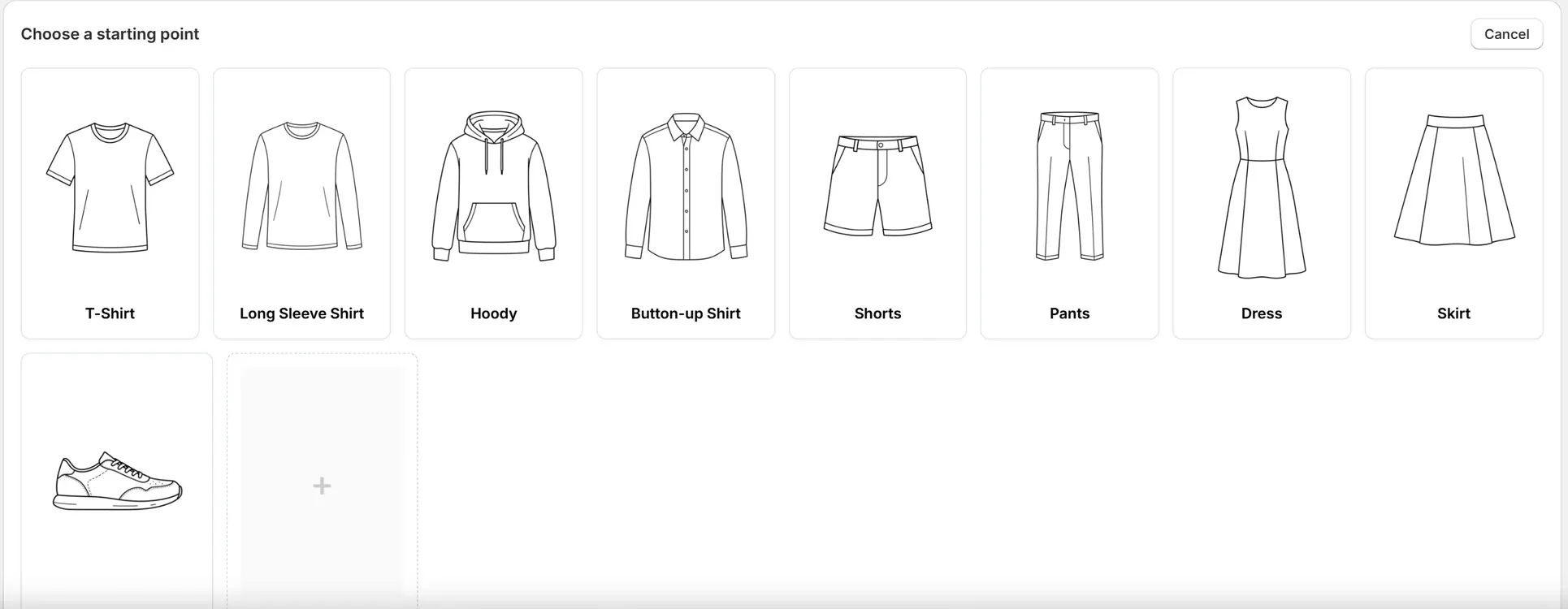 Size chart templates for T-shirts, shirts, hoodies, shorts, pants, dresses, skirts and shoes