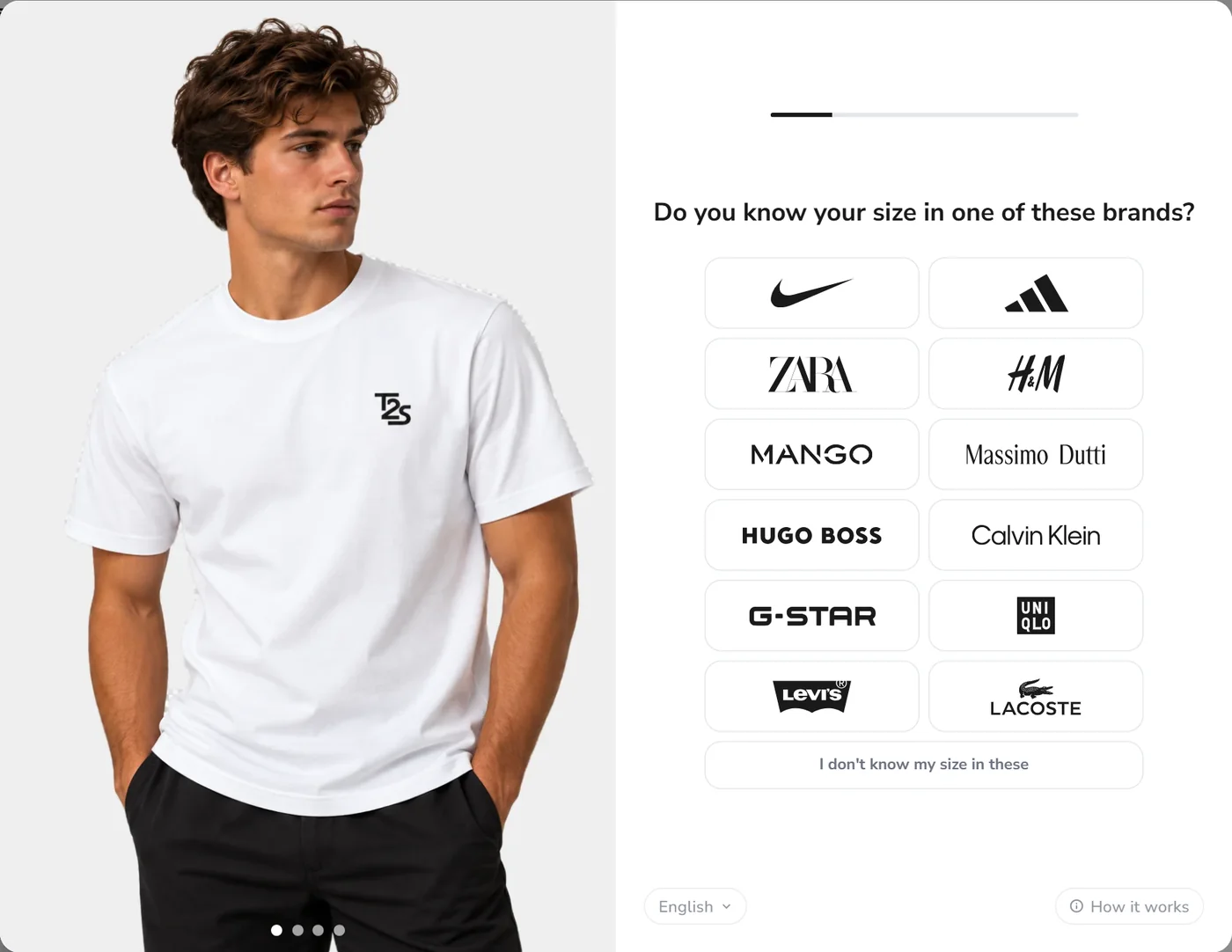 Brand logos to choose from in the size recommender